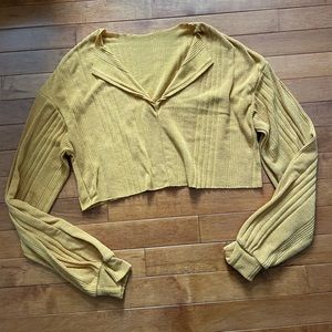 Shein Mustard Raw Hem Crop Top Small